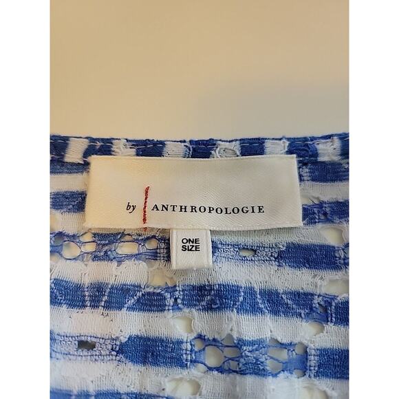 Anthropologie Blue Floral Striped Eyelet Cropped Ruffle Cardigan Women's One Sz - Picture 10 of 11